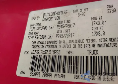 2007 Dodge Ram 1500 St from USA, damaged, VIN 1D7HA16K97J519265